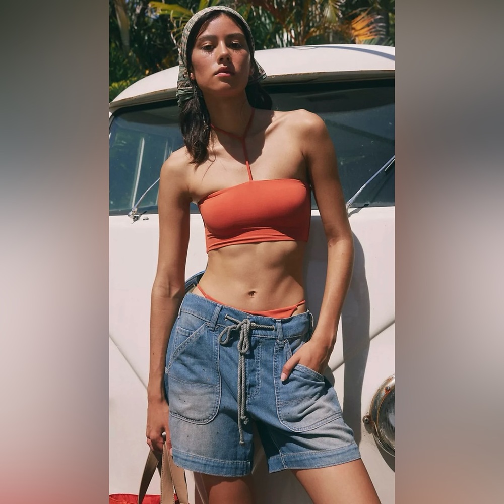 Free People Blue High-Waisted Jean Shorts